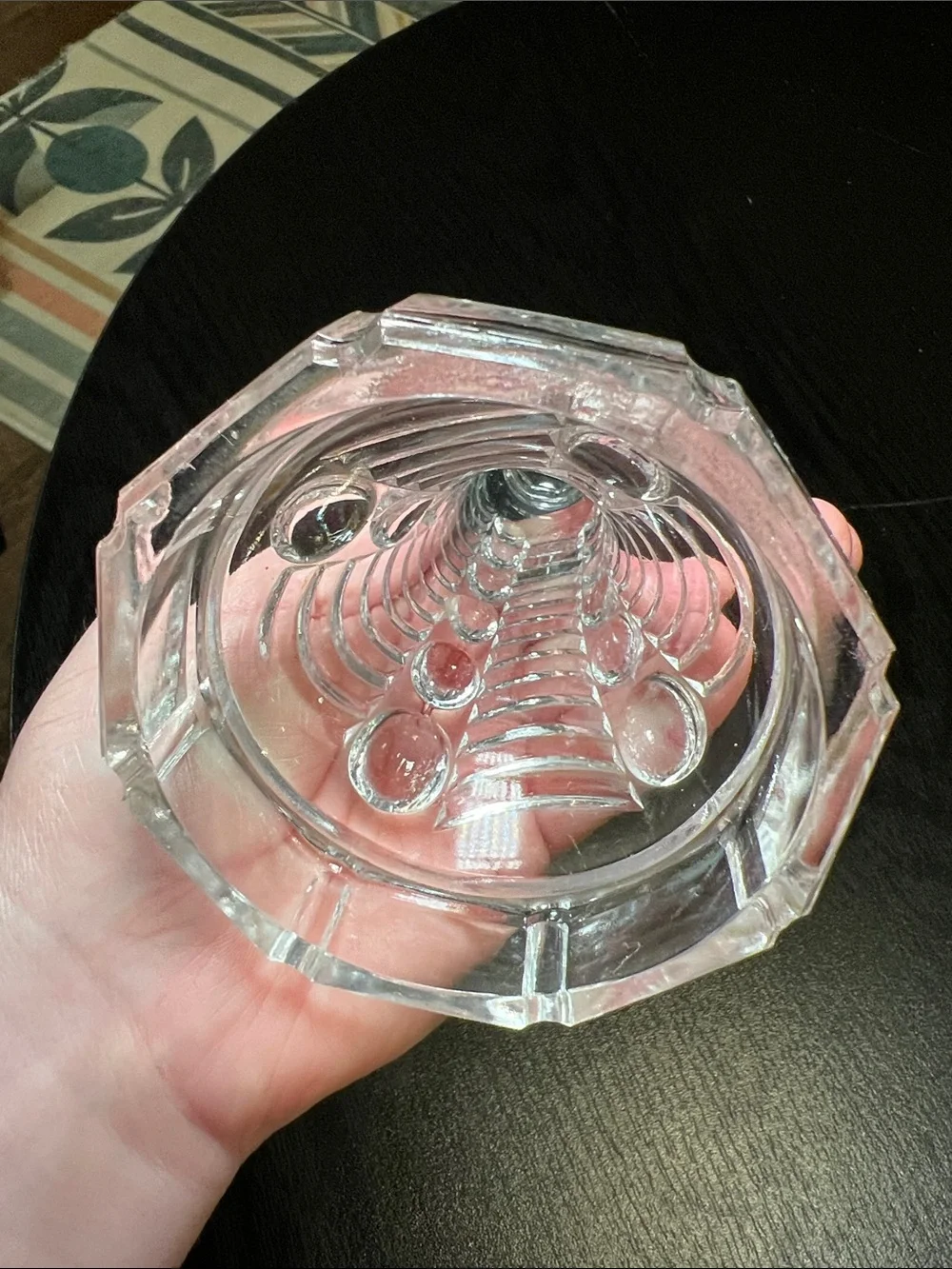 Vintage 1930s Val Saint Lambert Eye Winker Style Clear Glass Candlestick Holder